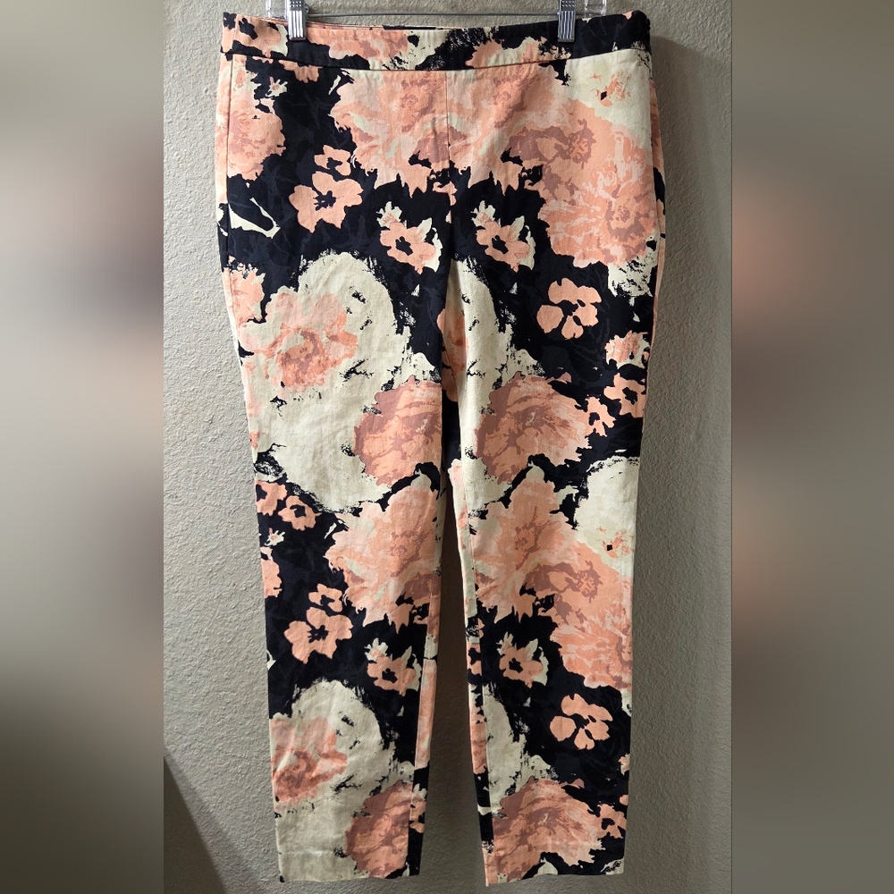 Talbots Floral Ankle Pants - Black & Pink Suze 14 'Chatham' Style